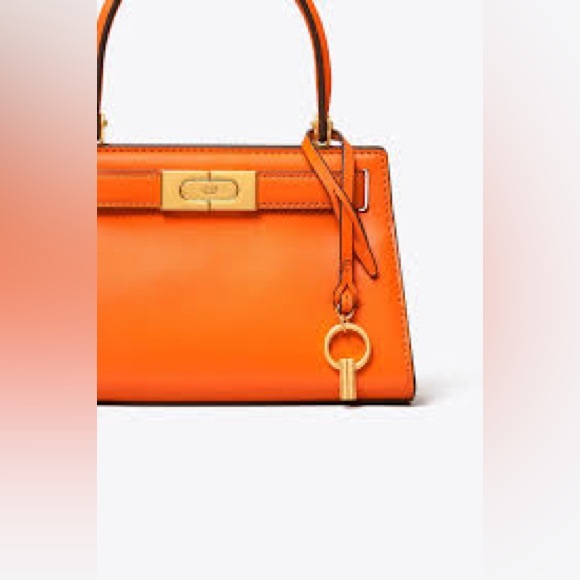 Tory Burch Lee Radziwill Petite Bag Orange Italian Leather Gold Hardware Handle - Picture 10 of 16